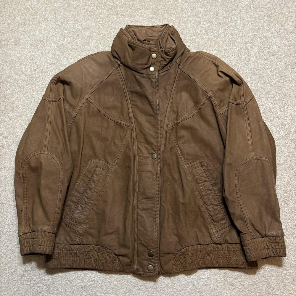 Vtg‎ Adventure Bound Wilsons Leather Jacket Mens Large Brown Bomber Aviator 80s